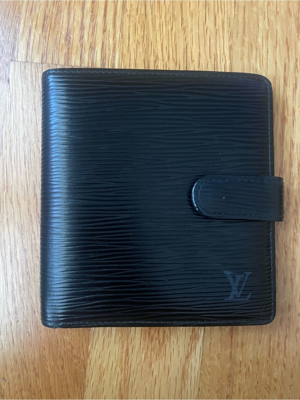 Louis Vuitton Black Epi Leather Bi-Fold Wallet with Snap Strap - with COA